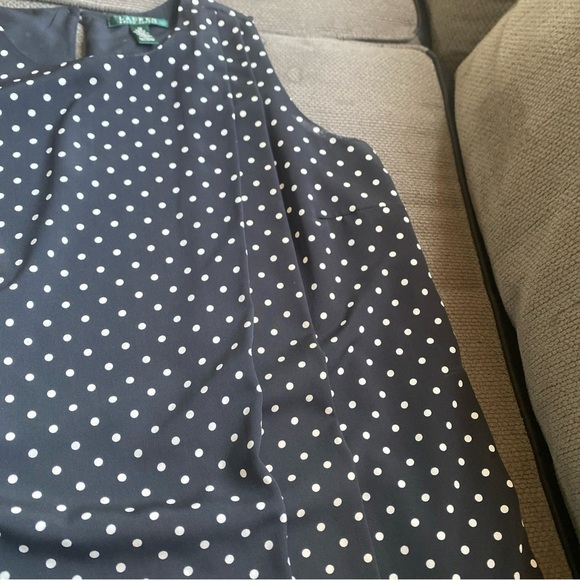 Lauren Ralph Lauren Black Polka Dot Sleeveless Top Size 12 - Picture 3 of 7